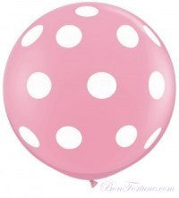 Polka Dot Pink Giant Round Balloon with Ribbon Tassel