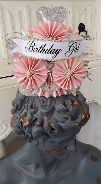Crown Tiara Glitter n Ribbon: Cream Music Notes / Happy Birthday