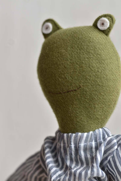 Fern the Frog — Heirloom Wool Doll in Golden Field Skirt