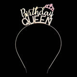 Birthday Queen Rhinestone Metal Headband: Rhodium