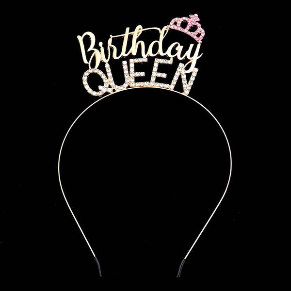 Birthday Queen Rhinestone Metal Headband: Rhodium