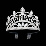 Marquise Stone Accented Rhinestone Paved HAPPY BIRTHDAY Message Princess Tiara