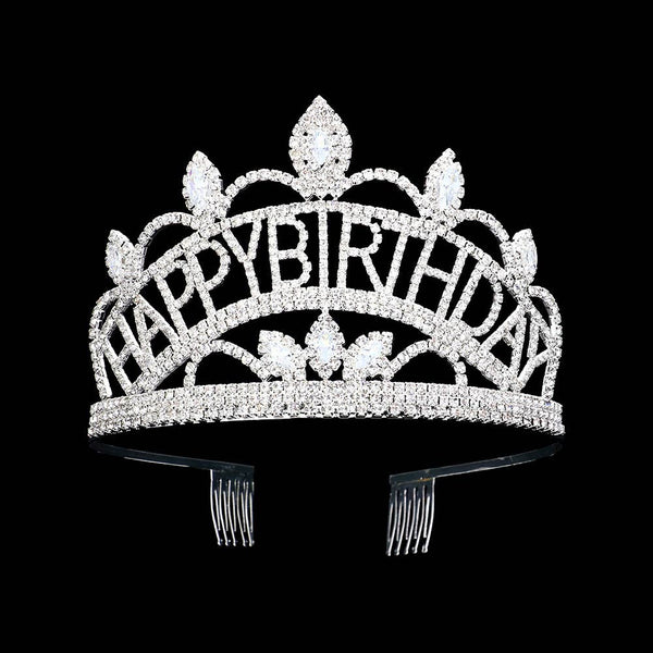 Marquise Stone Accented Rhinestone Paved HAPPY BIRTHDAY Message Princess Tiara