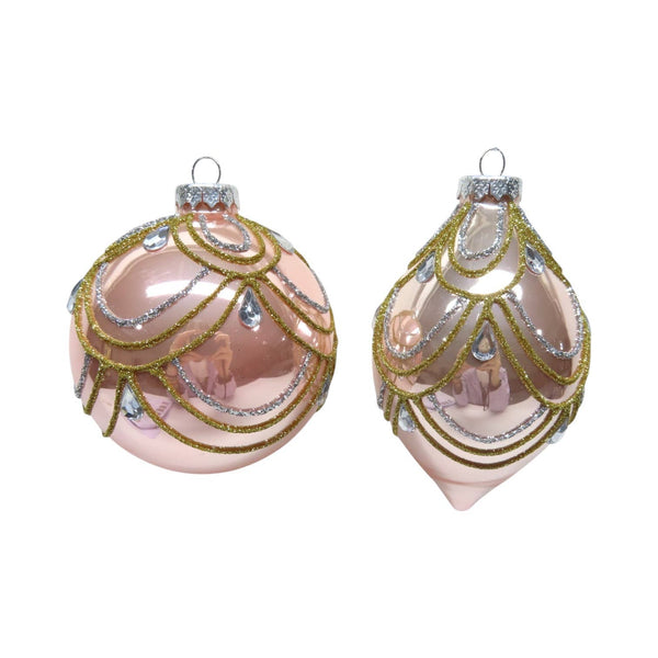 2 Asst Pink Jeweled Orn