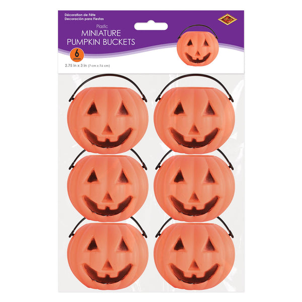 Plastic Miniature Pumpkin 3" x 2¾" Buckets, 6 per pack,