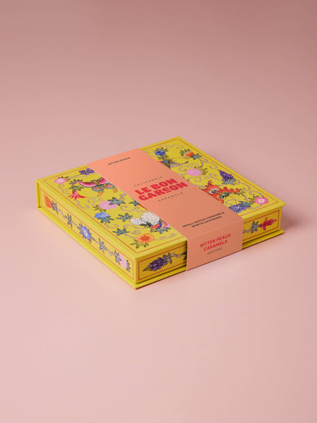 Bitten Peach Caramels, Yellow Floral Gift Box, 6 oz