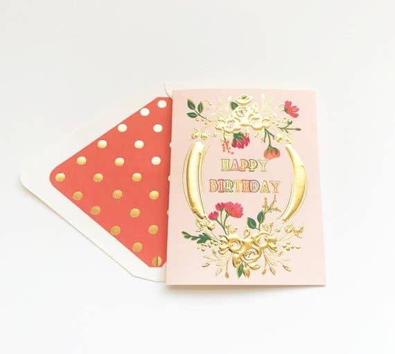 Happy Birthday Gold Embossed Greeting Card