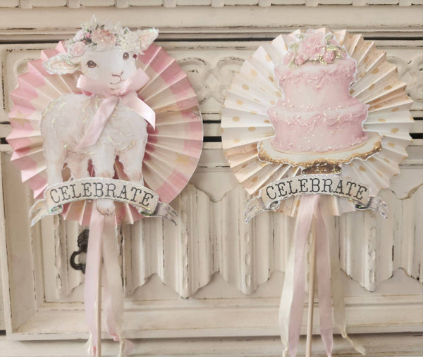 Celebrate Pink Cake n Roses Decoration Wand
