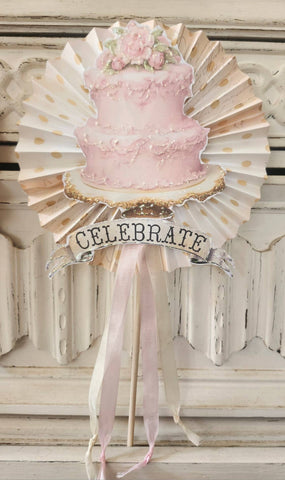Celebrate Pink Cake n Roses Decoration Wand