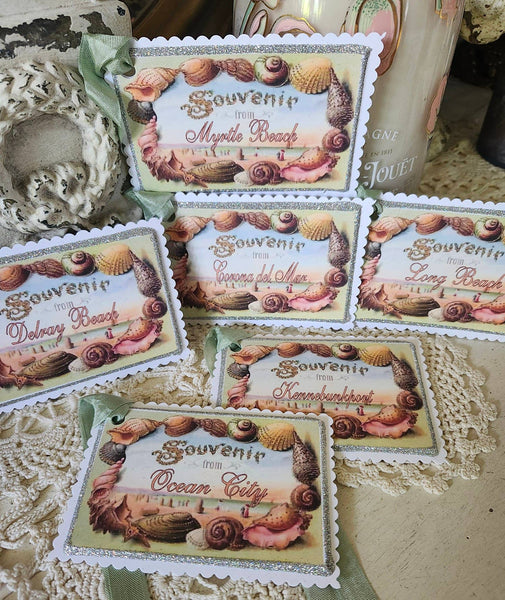 Souvenir Gift Tag Custom Sea Shells Glitter