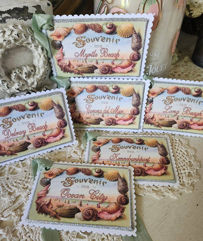 Souvenir Gift Tag Custom Sea Shells Glitter