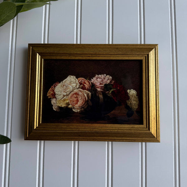 Vintage Style Flowers in Vase Still Life Art Print Framed: PRINT WITH FRAME