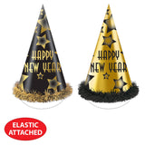 Black and Gold Happy New Year 12" Party Hats - 88328BKG25