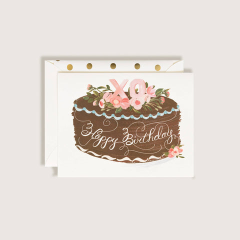 Happy Birthday with Flowers and XO on Cake Greeting Card
