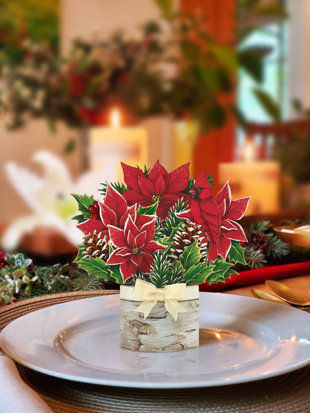 Mini Birch Poinsettia (10 Pop-up Greeting Cards)