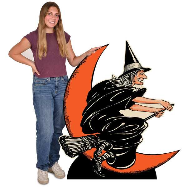 Vintage Halloween Witch & Moon Stand-Up 4' 2" x 3' 7¾"