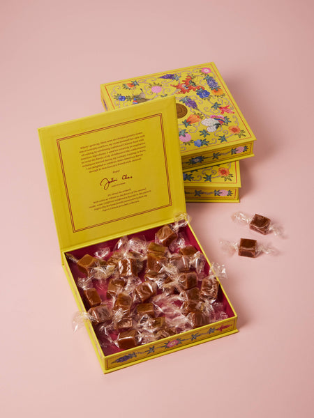 Bitten Peach Caramels, Yellow Floral Gift Box, 6 oz