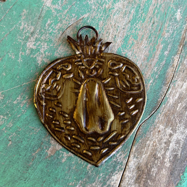Brass Medallions: Round Flaming Heart