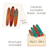 Greeting Card with Tiara Crown, Big Kahuna, Surfboard