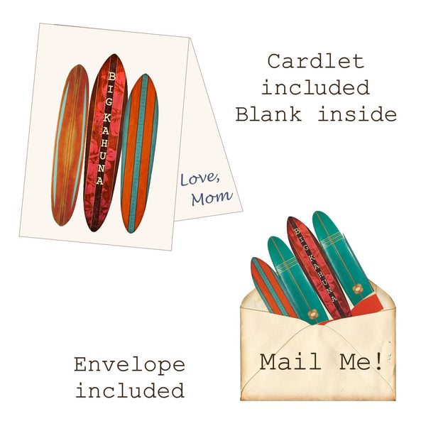 Greeting Card with Tiara Crown, Big Kahuna, Surfboard