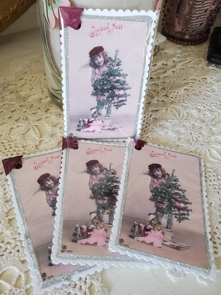 Christmas Gift Tag Joyeux Noel Angel n Tree