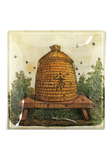 Beehive Etching Decoupage Glass Tray: 6"X 6"
