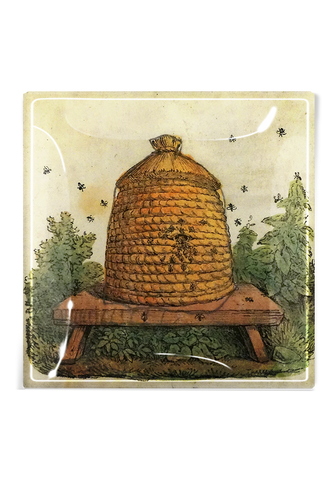 Beehive Etching Decoupage Glass Tray: 6"X 6"