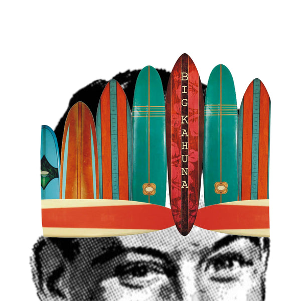 Greeting Card with Tiara Crown, Big Kahuna, Surfboard