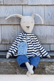 Ruthie the Rabbit – Heirloom Wool Doll in Harbor Stripe Set