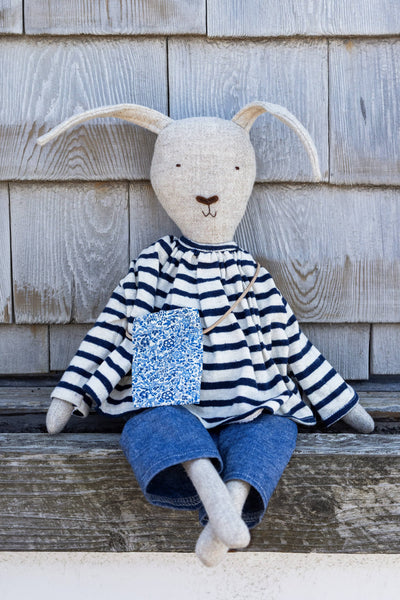 Ruthie the Rabbit – Heirloom Wool Doll in Harbor Stripe Set