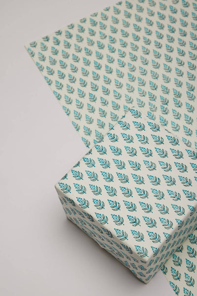 Block Printed Wrapping Paper Sheets - Buti Turquoise
