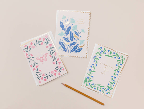 Butterfly & Flowers     Birthday Card