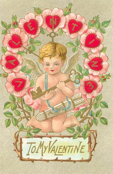 Postcard VL-22 To My Valentine, Cupid with Key