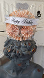 Crown Tiara Glitter n Ribbon: Cream Music Notes / Happy Birthday