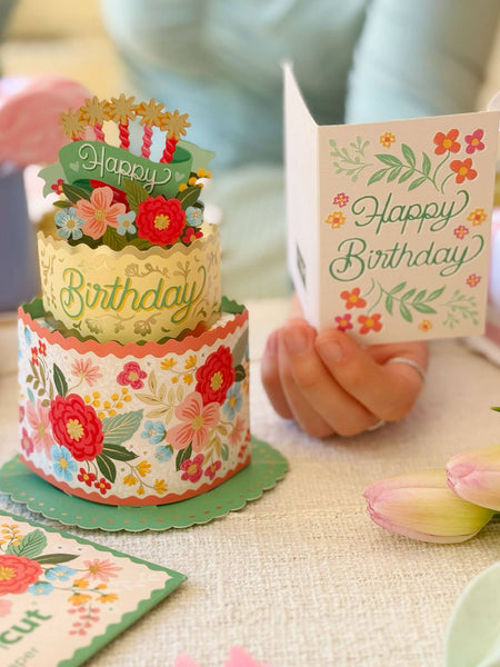 Mini Blooming Birthday Cake (10 Mini Pop-up Greeting Cards)