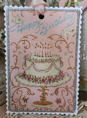 Gift Tag Happy Birthday Cake n Birds