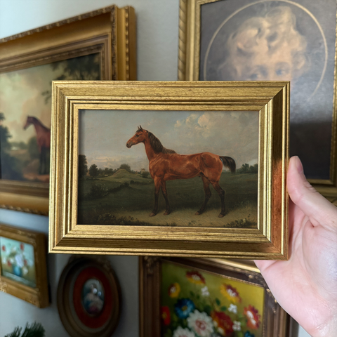 Vintage Style Brown Horse in Landscape Art Print Framed : PRINT WITH FRAME