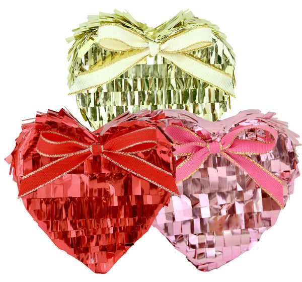 Refillable Mini 4" Tabletop Piñata - Metallic Fringe Heart: Pink