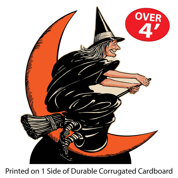 Vintage Halloween Witch & Moon Stand-Up 4' 2" x 3' 7¾"