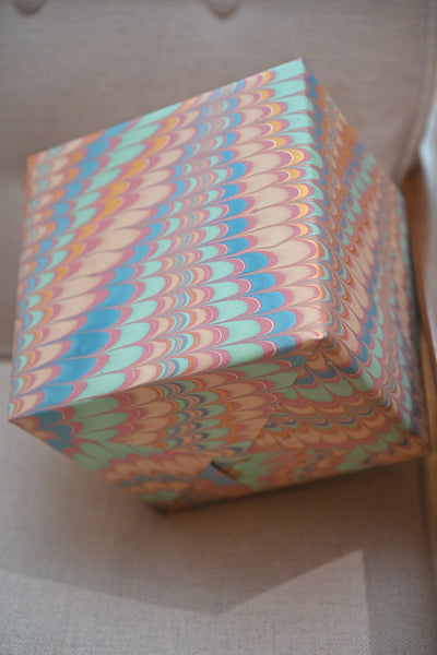Hand Marbled Wrapping Paper Sheets - Scallops Mint Rose