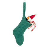Mini Stocking with Snowman Ornament-Green-7.5"H