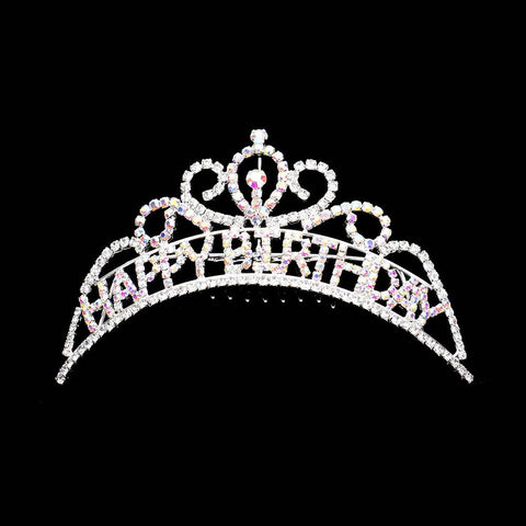 HAPPY BIRTHDAY Rhinestone Party Tiara: AB,Silver