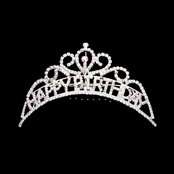 HAPPY BIRTHDAY Rhinestone Party Tiara: Clear,Silver