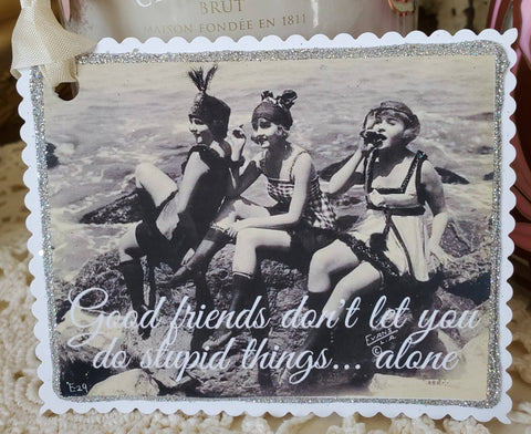 Gift Tag Vintage Beach Babes Stupid Things Alone