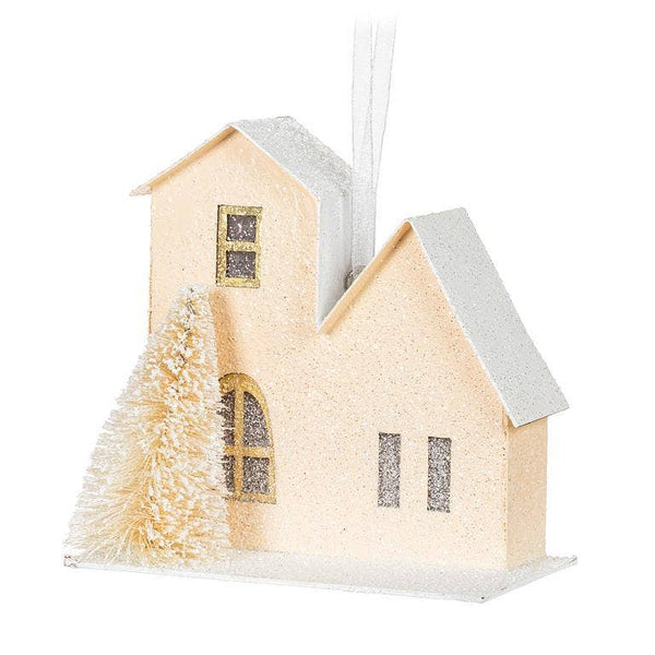 Pastel House & Tree Ornaments- Set of 6 - 3.5"H