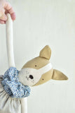 Fig the Frenchie –Heirloom Wool Doll in Liberty Floral Blouse & Flax Linen Skirt