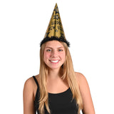 Black and Gold Happy New Year 12" Party Hats - 88328BKG25