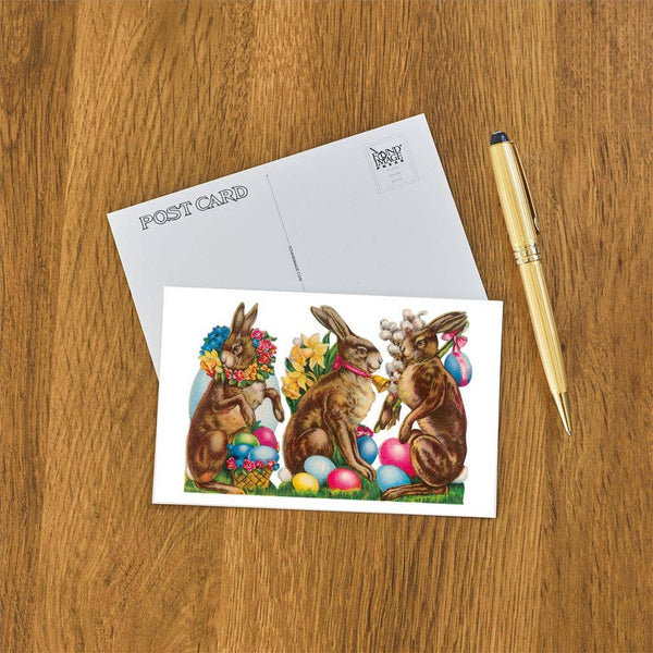 Postcard EA-113 Three Rabbits with Eggs and Flowers
