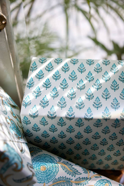 Block Printed Wrapping Paper Sheets - Buti Turquoise