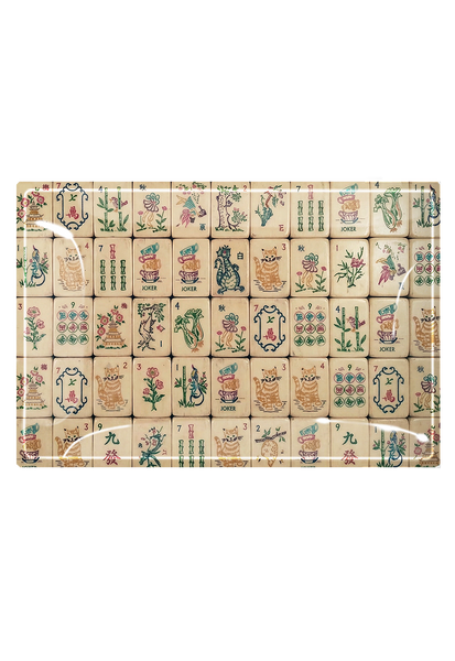 Mahjong #4 Decoupage Glass Tray: 6"X 10"